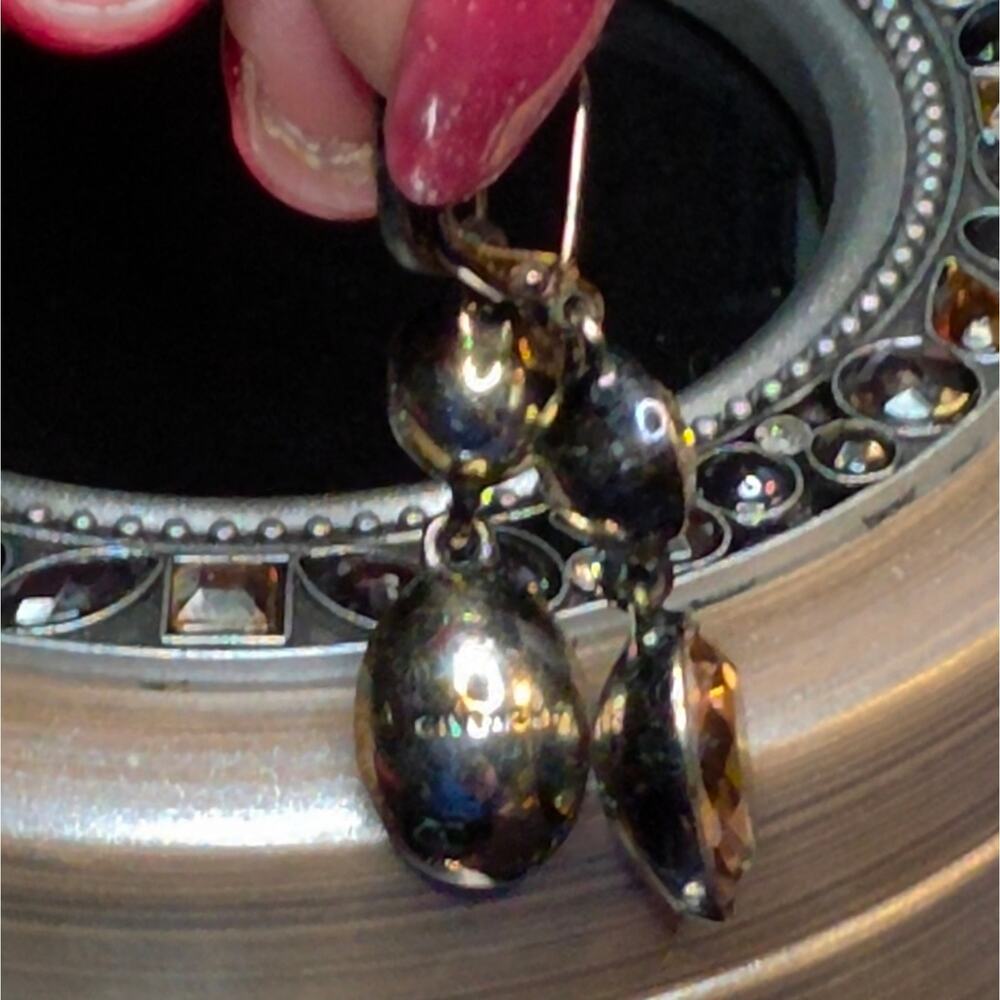 Vintage Signed Givenchy Gold Silver Crystal Drop Earrings 355 - Picture 5 of 6